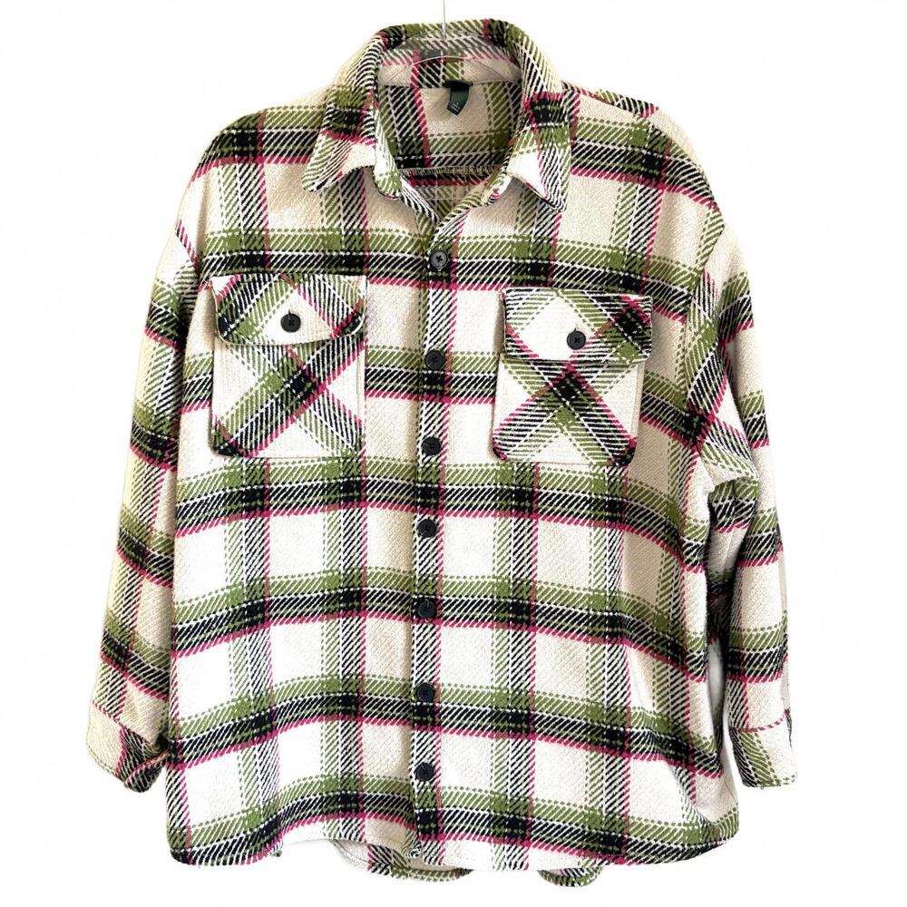 Wild Fable | Women’s Shacket Shirt Jacket Cream Pink Green Black Oversized Sz S